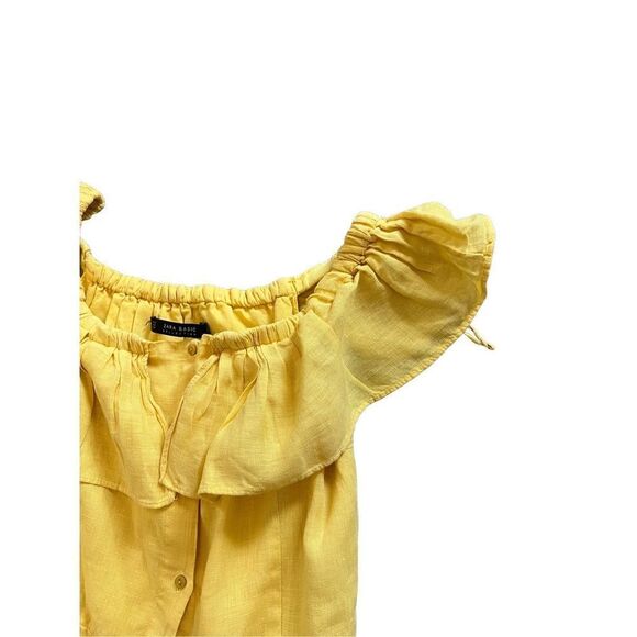 Zara Linen Yellow Off The Shoulder Dress Size XS - Picture 6 of 12